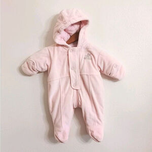 Vintage Carter's Pink Velour Plush Soft Snowsuit Girls 3-6 Mo Hooded Bunny
